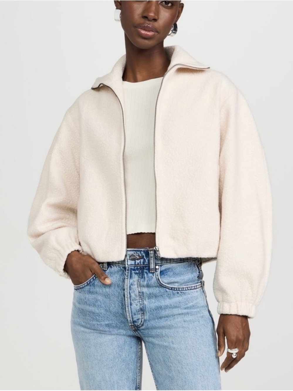 NWT Amanda Uprichard Como Bomber Jacket in Oat - size L